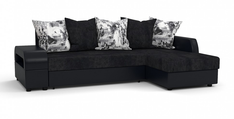 Угловой диван Аристократ Люкс велюр черный + экокожа черный