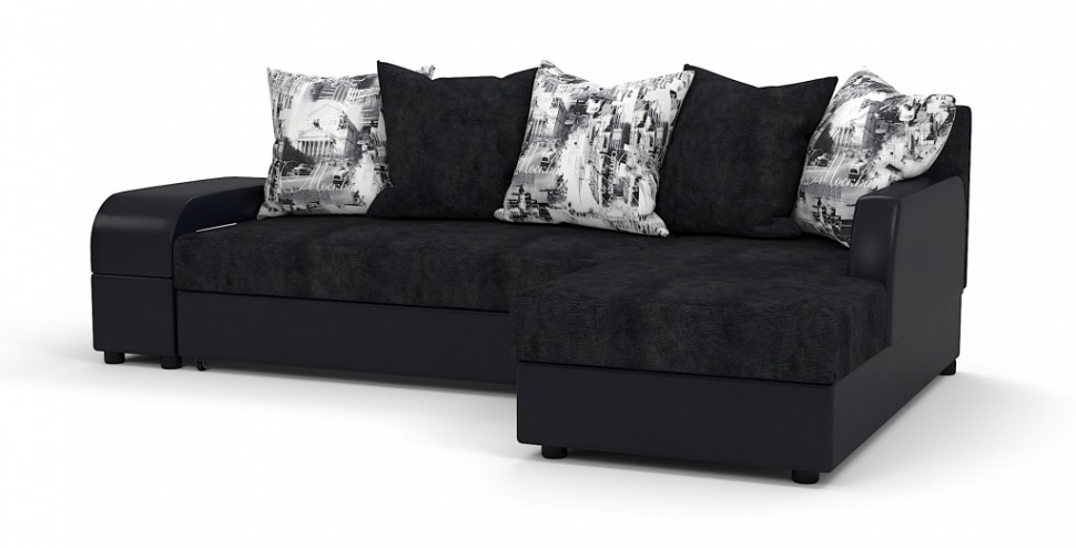 Угловой диван Аристократ Люкс велюр черный + экокожа черный