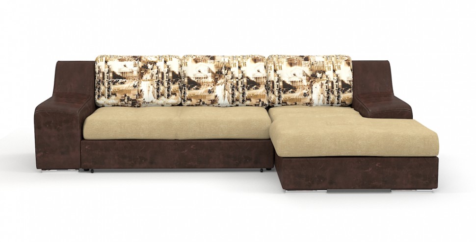 Угловой диван Мидгард Люкс экокожа коричневый + велюр бежевый + город
