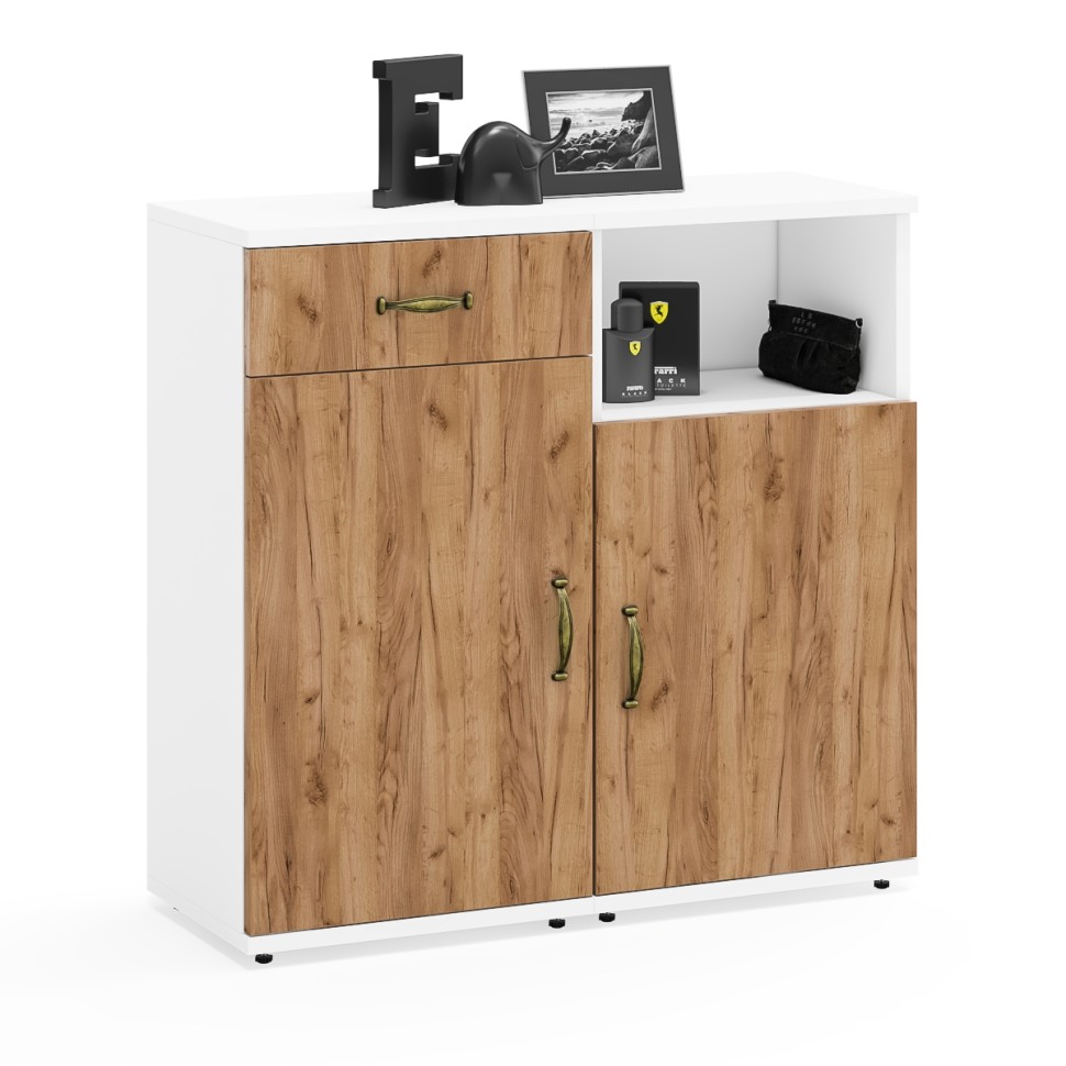 Лидер-8 Тумба МД 3.15 + Тумба МД 3.19, цвет белый шагрень/крафт золото, ШхГхВ 80х30х75 см., универсальная сборка