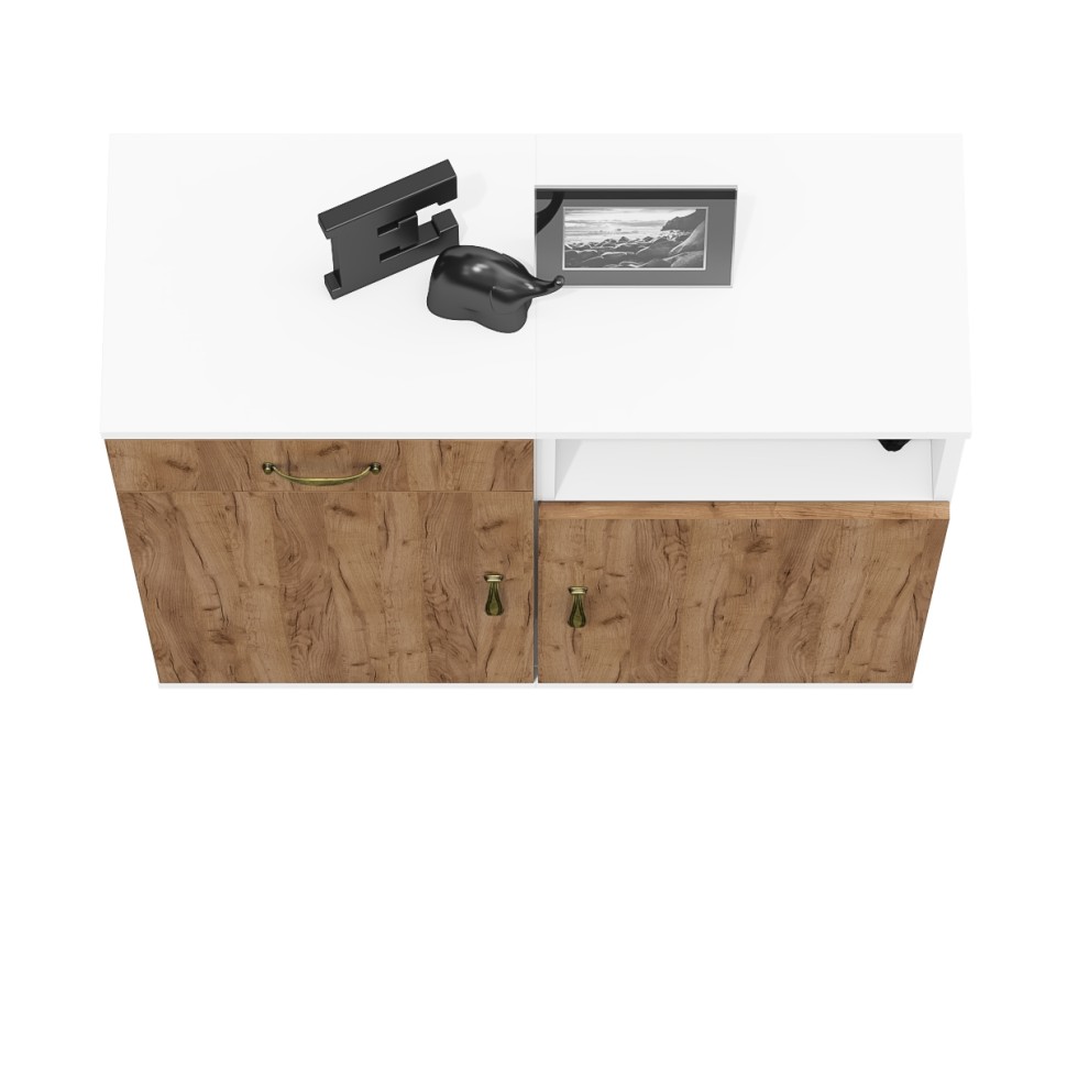 Лидер-8 Тумба МД 3.15 + Тумба МД 3.19, цвет белый шагрень/крафт золото, ШхГхВ 80х30х75 см., универсальная сборка