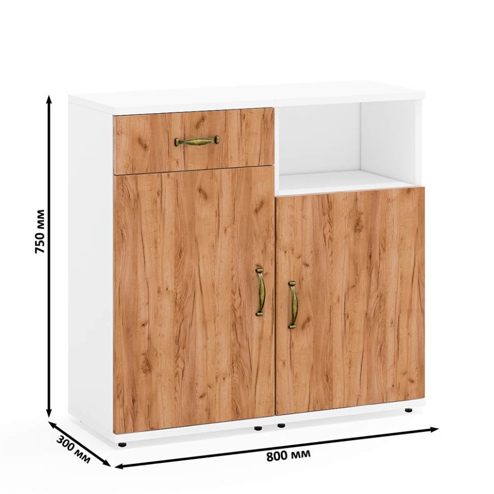 Лидер-8 Тумба МД 3.15 + Тумба МД 3.19, цвет белый шагрень/крафт золото, ШхГхВ 80х30х75 см., универсальная сборка