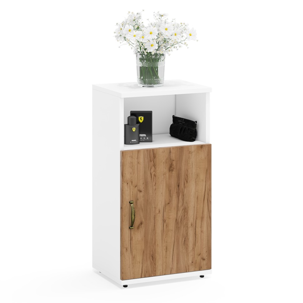 Лидер-8 Тумба МД 3.15 + Тумба МД 3.19, цвет белый шагрень/крафт золото, ШхГхВ 80х30х75 см., универсальная сборка