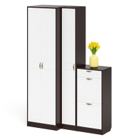 Прихожая П-6 Компоновка № 28, цвет венге/фасады МДФ белое дерево фрезеровка прованс, ШхГхВ 140х50х210 см., универсальная сборка