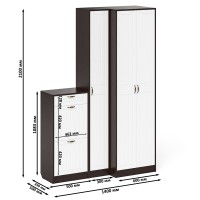 Прихожая П-6 Компоновка № 28, цвет венге/фасады МДФ белое дерево фрезеровка прованс, ШхГхВ 140х50х210 см., универсальная сборка