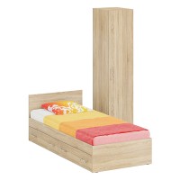 Кровать с ящиками 0900 + Пенал Стандарт, цвет дуб сонома, ШхГхВ 93,5х203,5х70 + 45х52х200 см., сп.м. 900х2000 мм., без матраса, основание есть