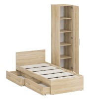 Кровать с ящиками 0900 + Пенал Стандарт, цвет дуб сонома, ШхГхВ 93,5х203,5х70 + 45х52х200 см., сп.м. 900х2000 мм., без матраса, основание есть