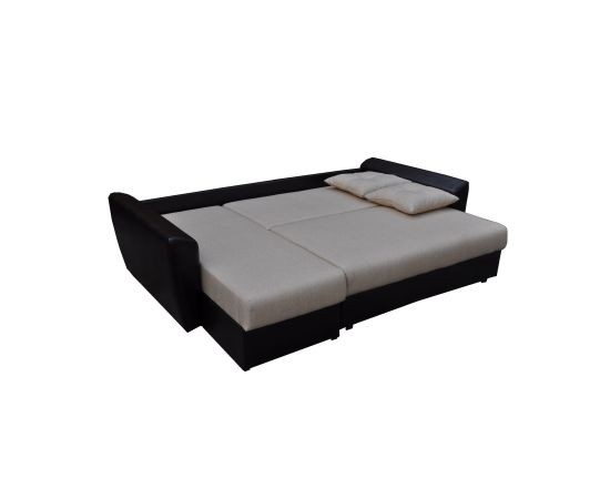 Угловой диван Амстердам еврокнижка серая рогожка/черная экокожа