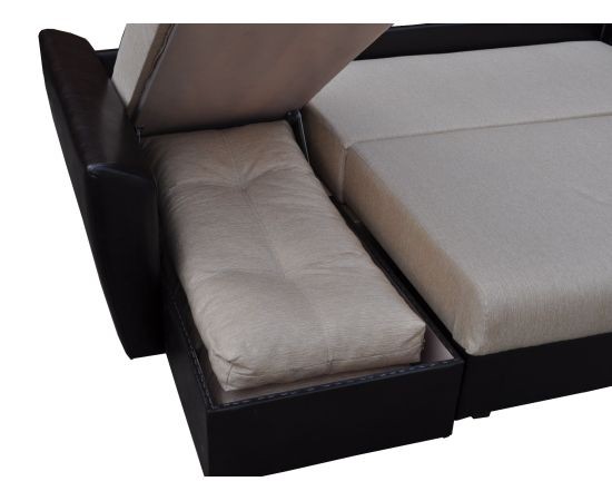 Угловой диван Амстердам еврокнижка серая рогожка/черная экокожа