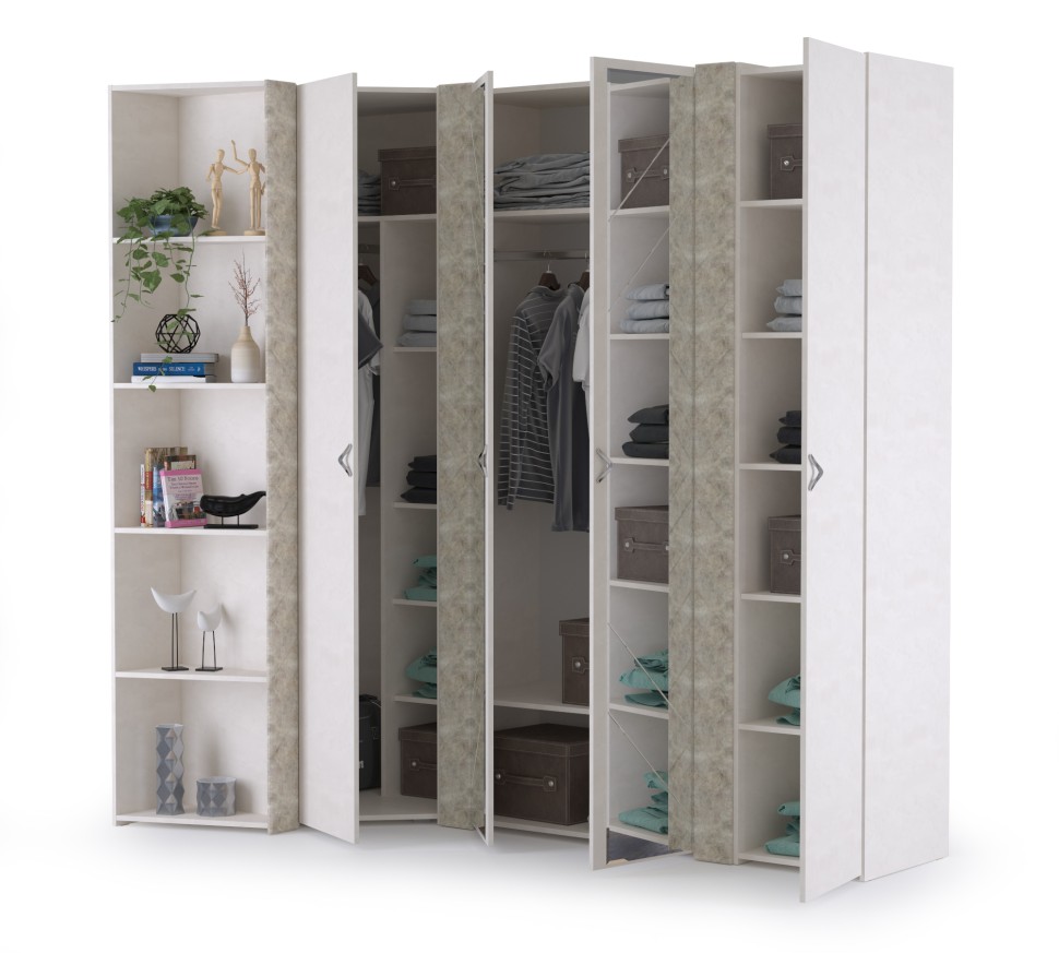 Амели Набор шкафов 1 08.49 + 13.133 + 13.131 + 13.140, цвет шёлковый камень/бетон чикаго беж, ШхГхВ 232,7х121,1х230 см., универсальная сборка