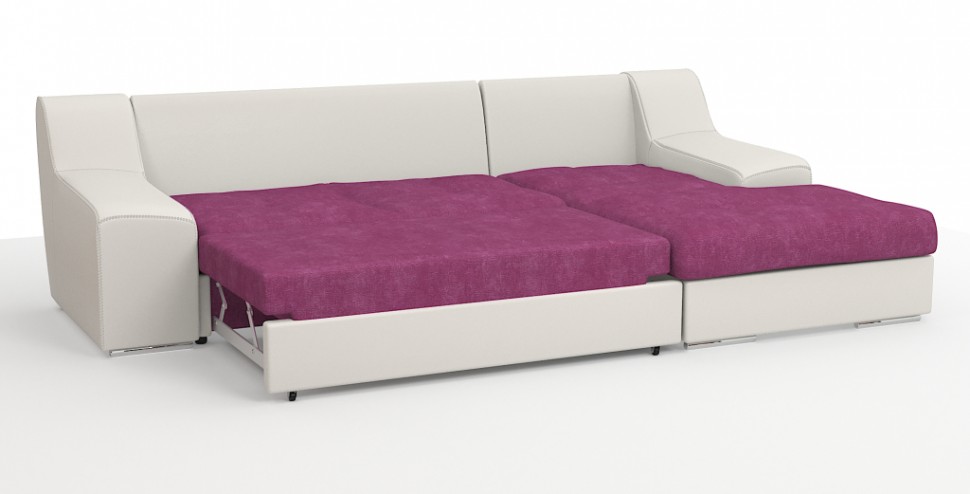 Угловой диван Мидгард Люкс экокожа белый + велюр розовый