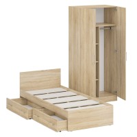 Кровать с ящиками 0900 + Шкаф 2-х створчатый Стандарт, цвет дуб сонома, ШхГхВ 93,5х203,5х70 + 90х52х200 см., сп.м. 900х2000 мм., б/м, основание есть