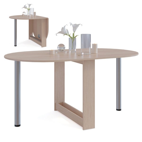 СНЯТО ВР Стол раскладной Сокол СП-12, цвет белёный дуб, ШхГхВ 155х90х74 см., 86х90х74 см. сложенный, одна откидная столешница