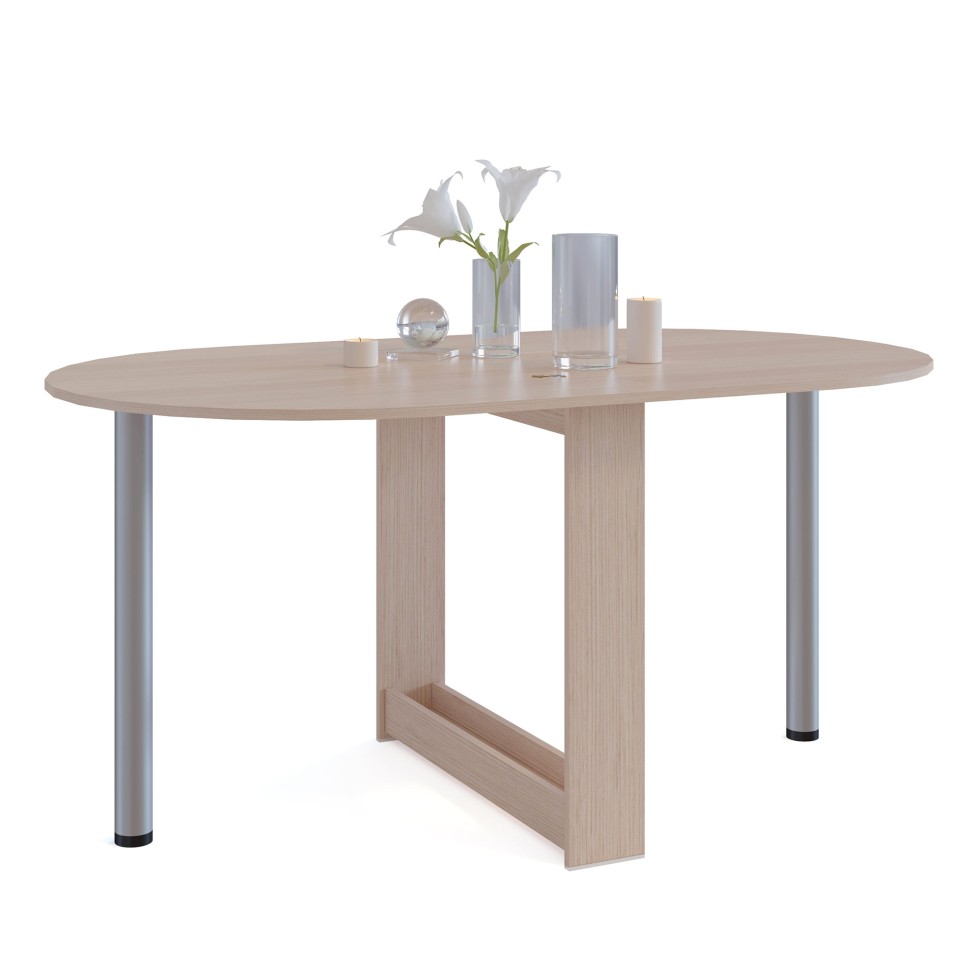 СНЯТО ВР Стол раскладной Сокол СП-12, цвет белёный дуб, ШхГхВ 155х90х74 см., 86х90х74 см. сложенный, одна откидная столешница