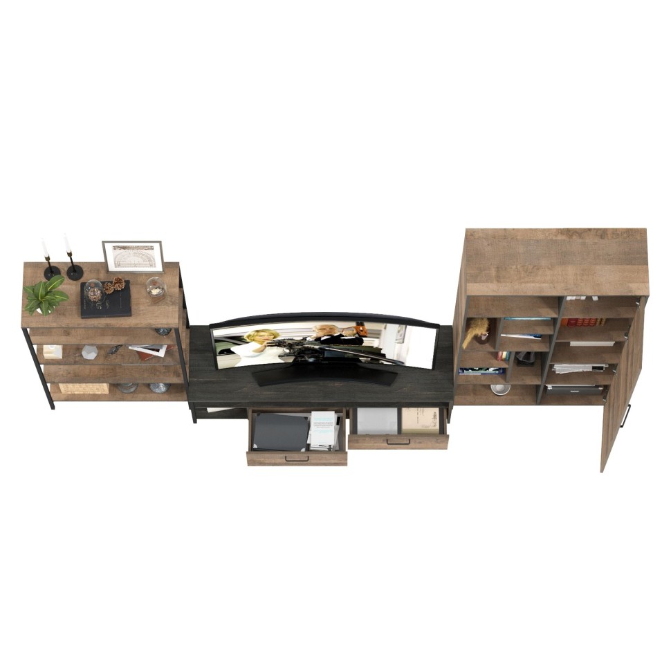 Трувор Гостиная 070, цвет дуб гранж песочный/интра, ШхГхВ 325,6х45,4х194,2 см., универсальная сборка