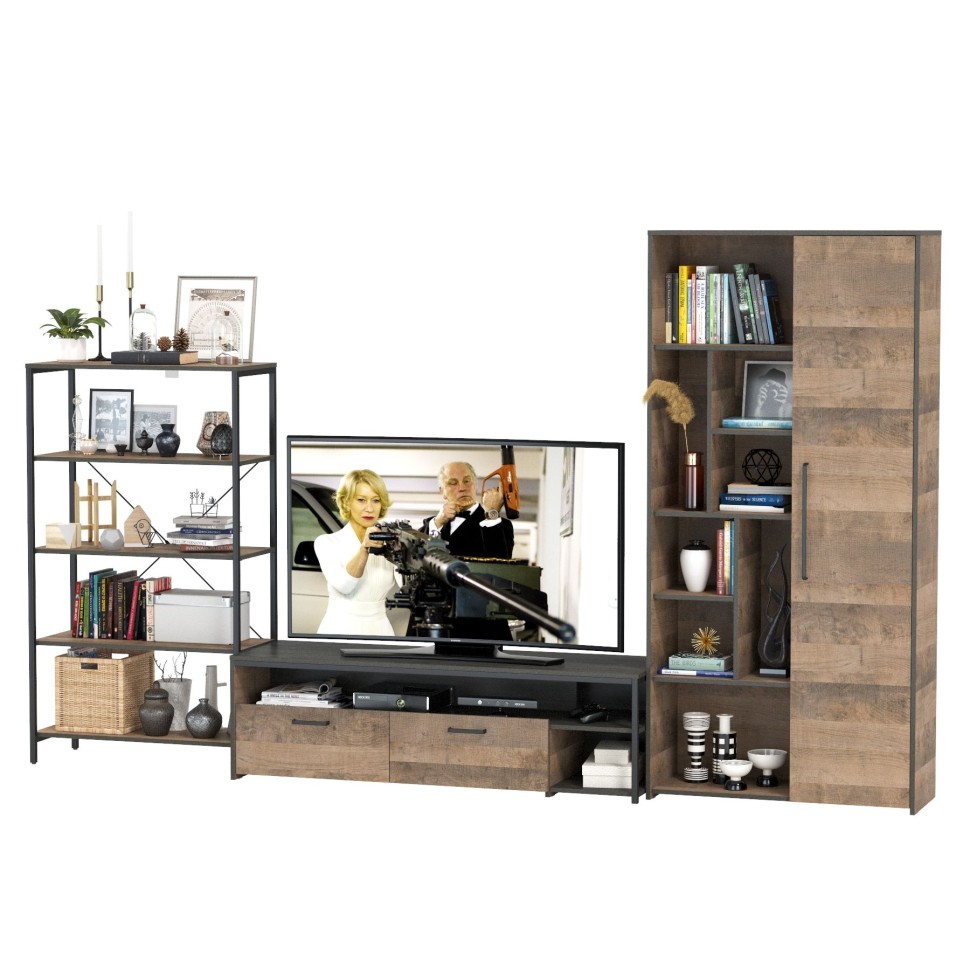 Трувор Гостиная 070, цвет дуб гранж песочный/интра, ШхГхВ 325,6х45,4х194,2 см., универсальная сборка