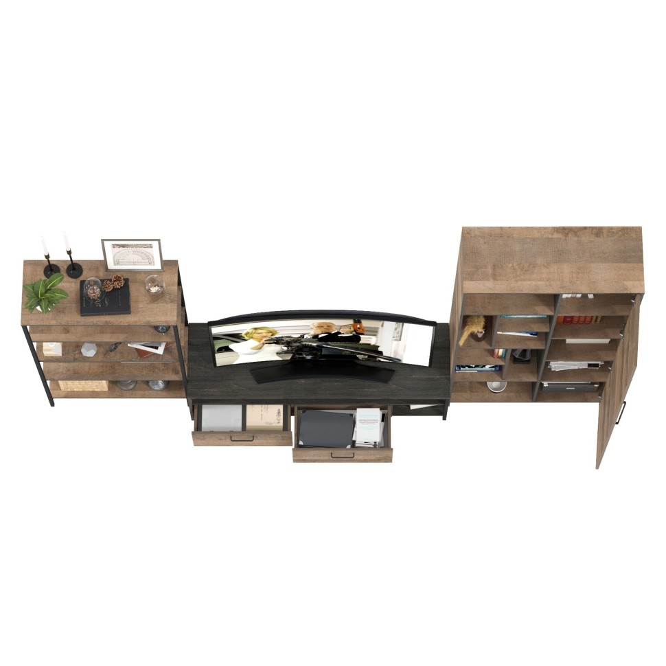 Трувор Гостиная 070, цвет дуб гранж песочный/интра, ШхГхВ 325,6х45,4х194,2 см., универсальная сборка