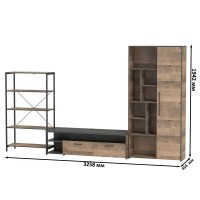 Трувор Гостиная 070, цвет дуб гранж песочный/интра, ШхГхВ 325,6х45,4х194,2 см., универсальная сборка