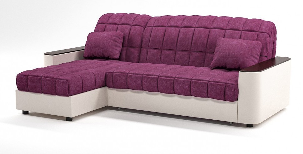 Диван угловой Даллас аккордеон розовый велюр+бежевая экокожа