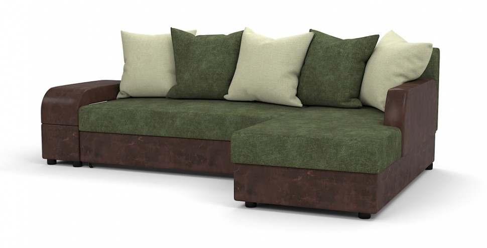 Угловой диван Аристократ Люкс велюр зеленый + экокожа коричневый