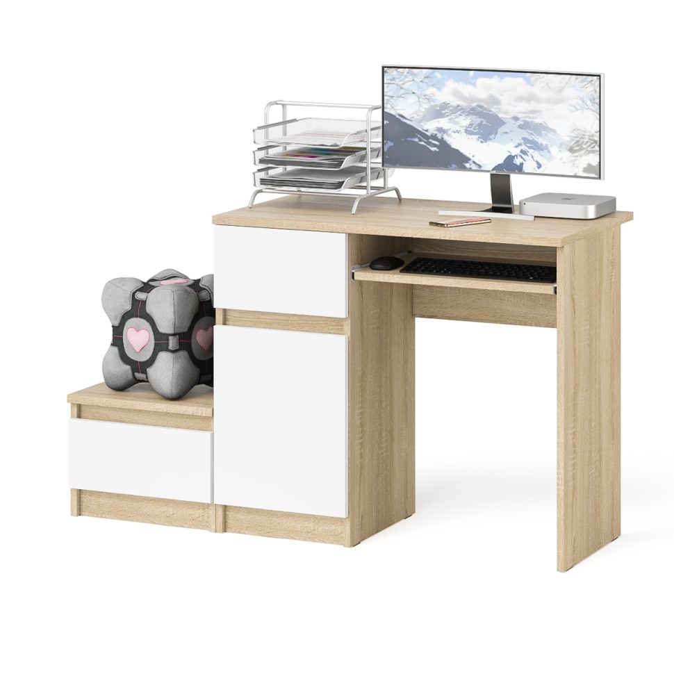 Мори Стол компьютерный МС-1 левый + Тумба ТМП400.1, цвет дуб сонома/белый, ШхГхВ 130,4х50х76,6 см., выдвижной ящик слева, НЕ универсальная сборка