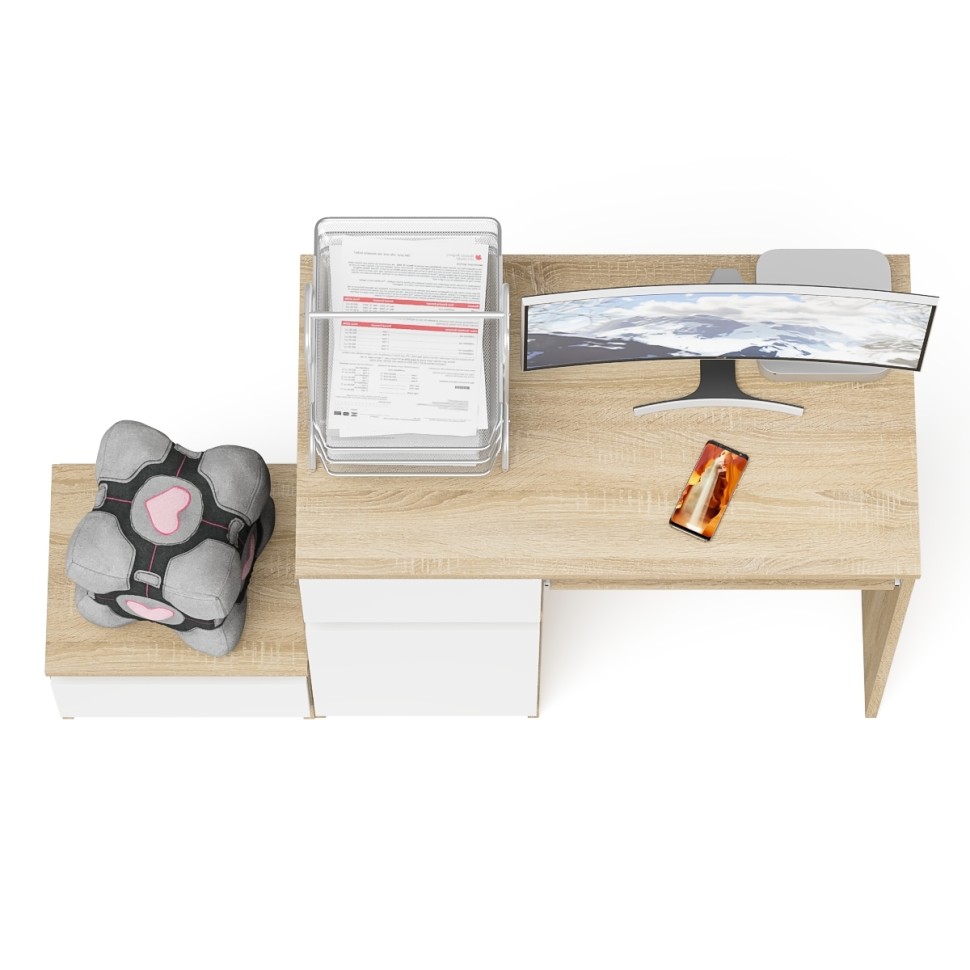 Мори Стол компьютерный МС-1 левый + Тумба ТМП400.1, цвет дуб сонома/белый, ШхГхВ 130,4х50х76,6 см., выдвижной ящик слева, НЕ универсальная сборка