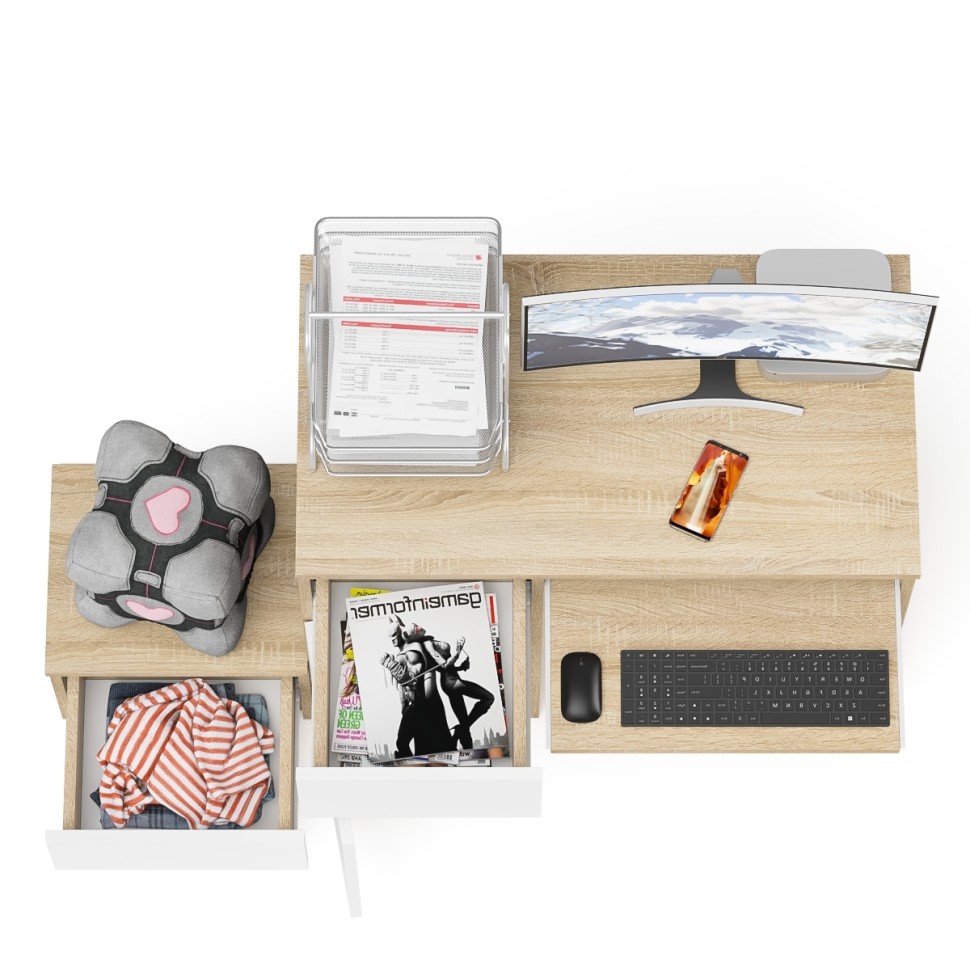 Мори Стол компьютерный МС-1 левый + Тумба ТМП400.1, цвет дуб сонома/белый, ШхГхВ 130,4х50х76,6 см., выдвижной ящик слева, НЕ универсальная сборка