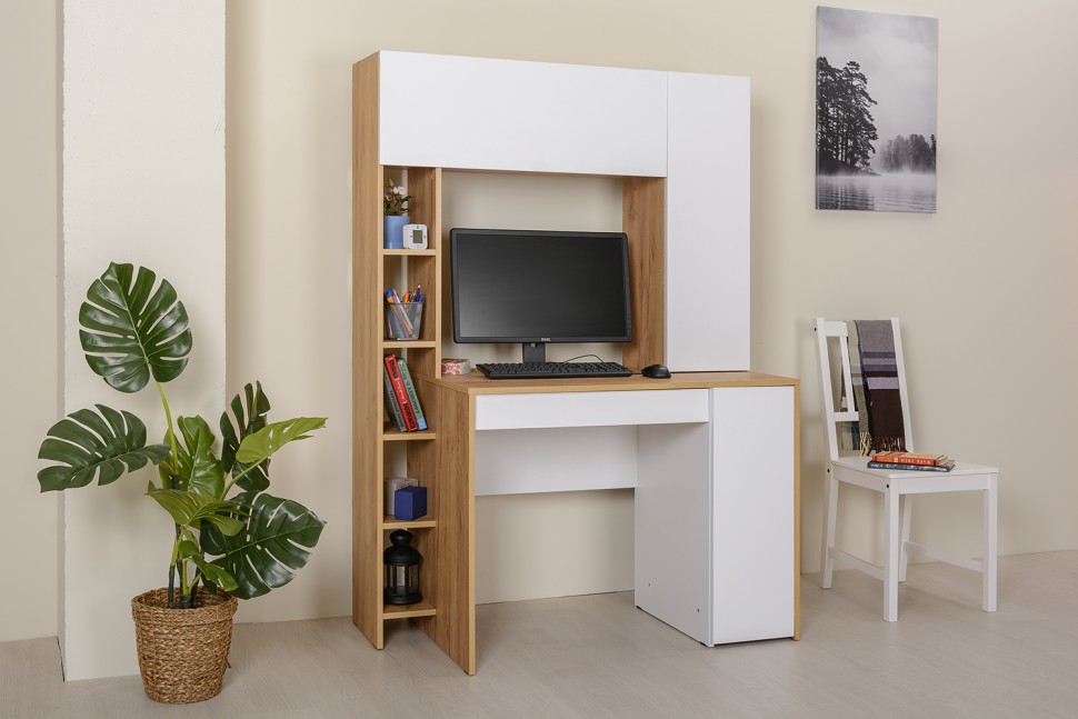 Стол компьютерный Комфорт 12.71, цвет дуб золотой/белый, ШхГхВ 116,7х60,2х165,4 см., НЕ универсальная сборка