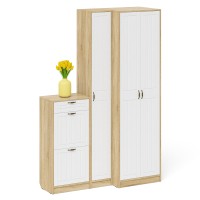 Прихожая П-6 Компоновка № 28, цвет дуб сонома/фасады МДФ белое дерево фрезеровка прованс, ШхГхВ 140х50х210 см., универсальная сборка