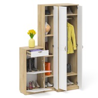 Прихожая П-6 Компоновка № 28, цвет дуб сонома/фасады МДФ белое дерево фрезеровка прованс, ШхГхВ 140х50х210 см., универсальная сборка