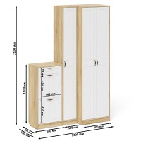 Прихожая П-6 Компоновка № 28, цвет дуб сонома/фасады МДФ белое дерево фрезеровка прованс, ШхГхВ 140х50х210 см., универсальная сборка