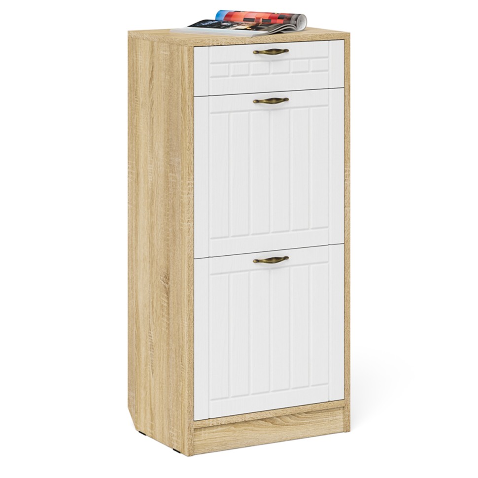 Прихожая П-6 Компоновка № 28, цвет дуб сонома/фасады МДФ белое дерево фрезеровка прованс, ШхГхВ 140х50х210 см., универсальная сборка