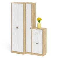 Прихожая П-6 Компоновка № 28, цвет дуб сонома/фасады МДФ белое дерево фрезеровка прованс, ШхГхВ 140х50х210 см., универсальная сборка