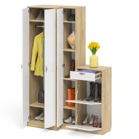 Прихожая П-6 Компоновка № 28, цвет дуб сонома/фасады МДФ белое дерево фрезеровка прованс, ШхГхВ 140х50х210 см., универсальная сборка