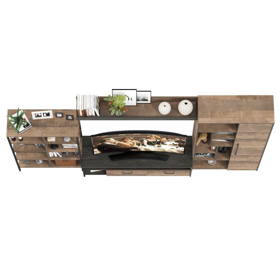 Трувор Гостиная 071, цвет дуб гранж песочный/интра, ШхГхВ 332,8х45,4х210 см., универсальная сборка