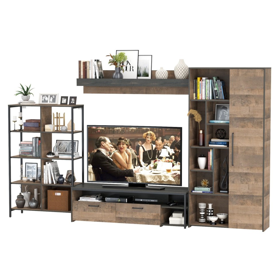 Трувор Гостиная 071, цвет дуб гранж песочный/интра, ШхГхВ 332,8х45,4х210 см., универсальная сборка