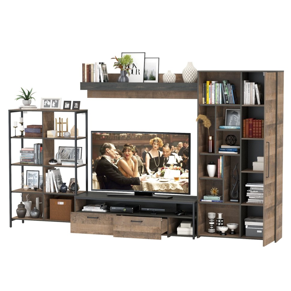 Трувор Гостиная 071, цвет дуб гранж песочный/интра, ШхГхВ 332,8х45,4х210 см., универсальная сборка