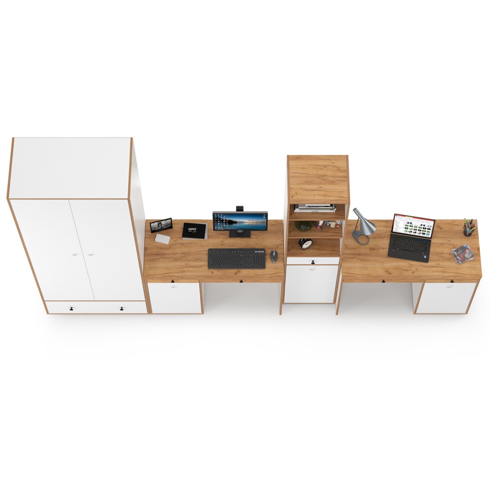 Вуди Компоновка № 29, цвет белый премиум/дуб крафт золотой, ШхГхВ 351х52,7х205 см., универсальная сборка