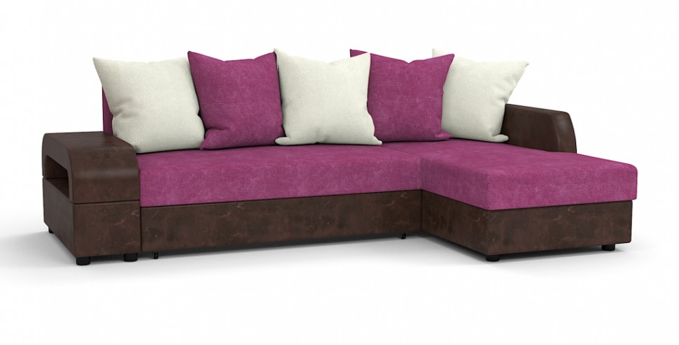 Угловой диван Аристократ Люкс велюр розовый + экокожа коричневый