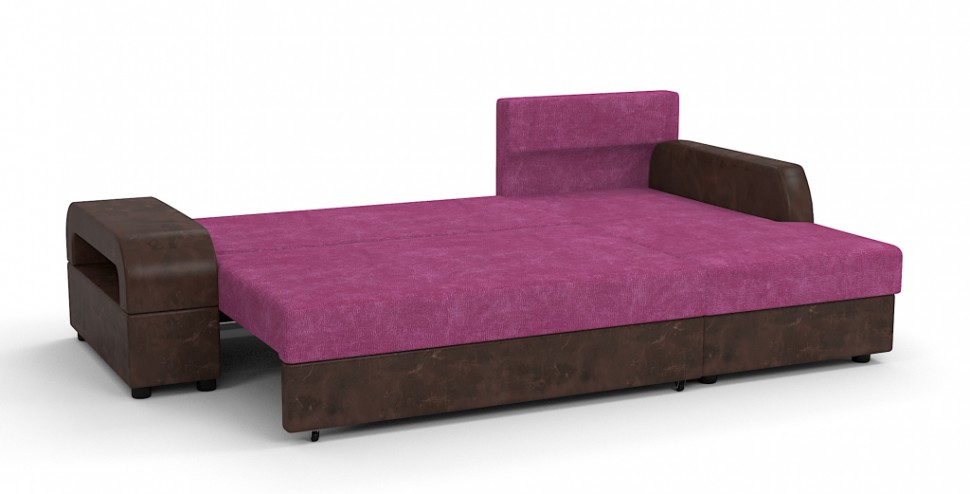 Угловой диван Аристократ Люкс велюр розовый + экокожа коричневый