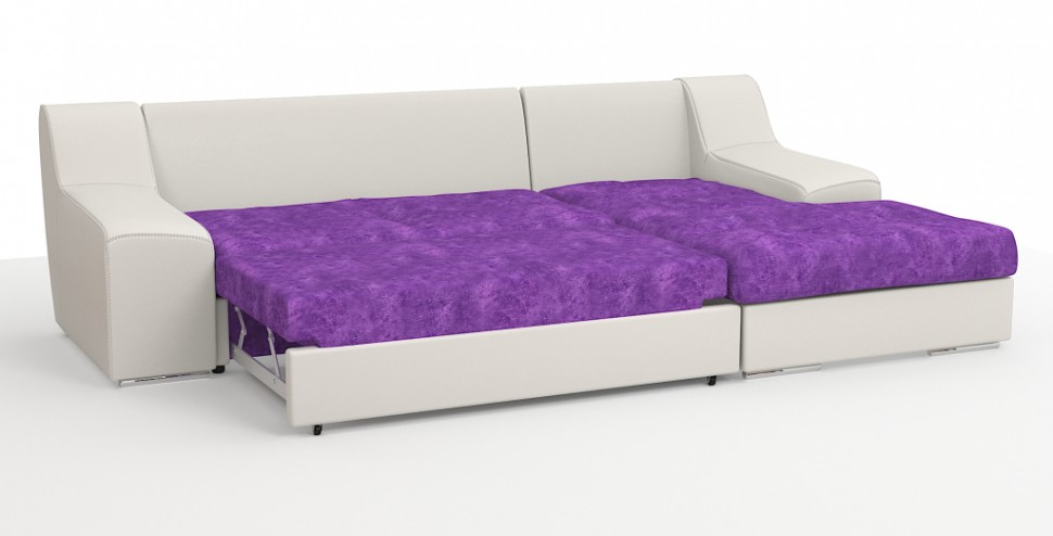 Угловой диван Мидгард Люкс экокожа белый + велюр фиолетовый