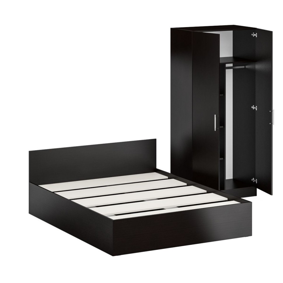 Кровать 1600 + Шкаф 2-х створчатый Стандарт, цвет венге, ШхГхВ 163,5х203,5х70 + 90х52х200 см., сп.м. 1600х2000 мм., без матраса, основание есть