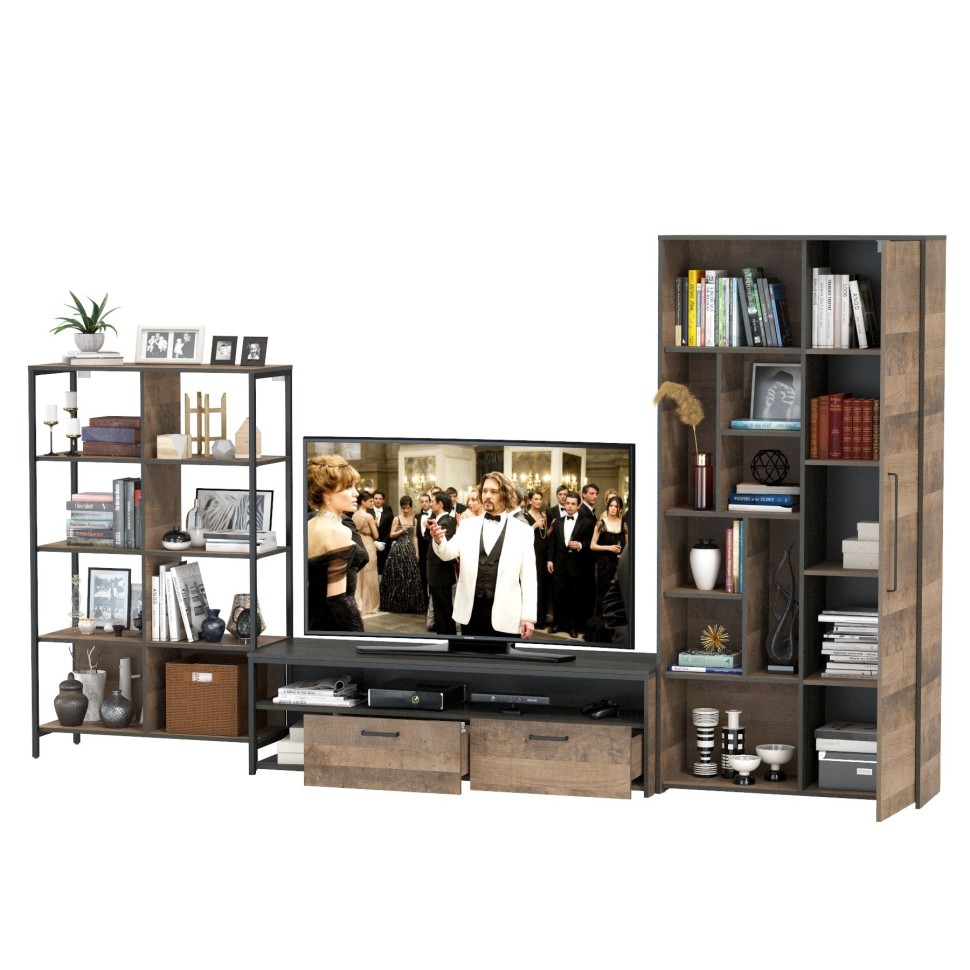 Трувор Гостиная 072, цвет дуб гранж песочный/интра, ШхГхВ 332,8х45,4х194,2 см., универсальная сборка