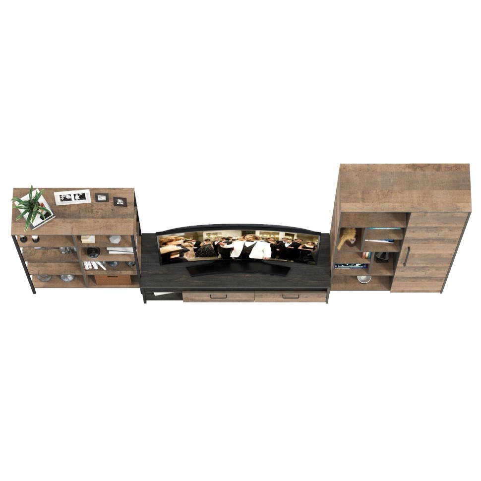 Трувор Гостиная 072, цвет дуб гранж песочный/интра, ШхГхВ 332,8х45,4х194,2 см., универсальная сборка