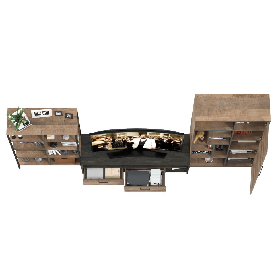 Трувор Гостиная 072, цвет дуб гранж песочный/интра, ШхГхВ 332,8х45,4х194,2 см., универсальная сборка