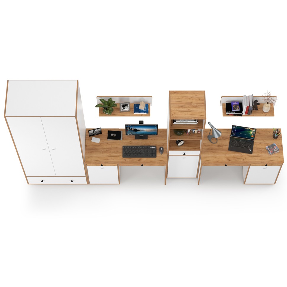 Вуди Компоновка № 30, цвет белый премиум/дуб крафт золотой, ШхГхВ 351х52,7х205 см., универсальная сборка