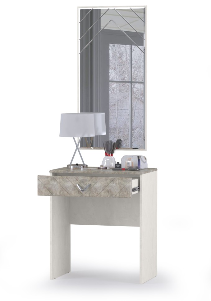 Амели Стол туалетный 12.48 + Зеркало, цвет шёлковый камень/бетон чикаго беж, ШхГхВ 65х41х185 см.