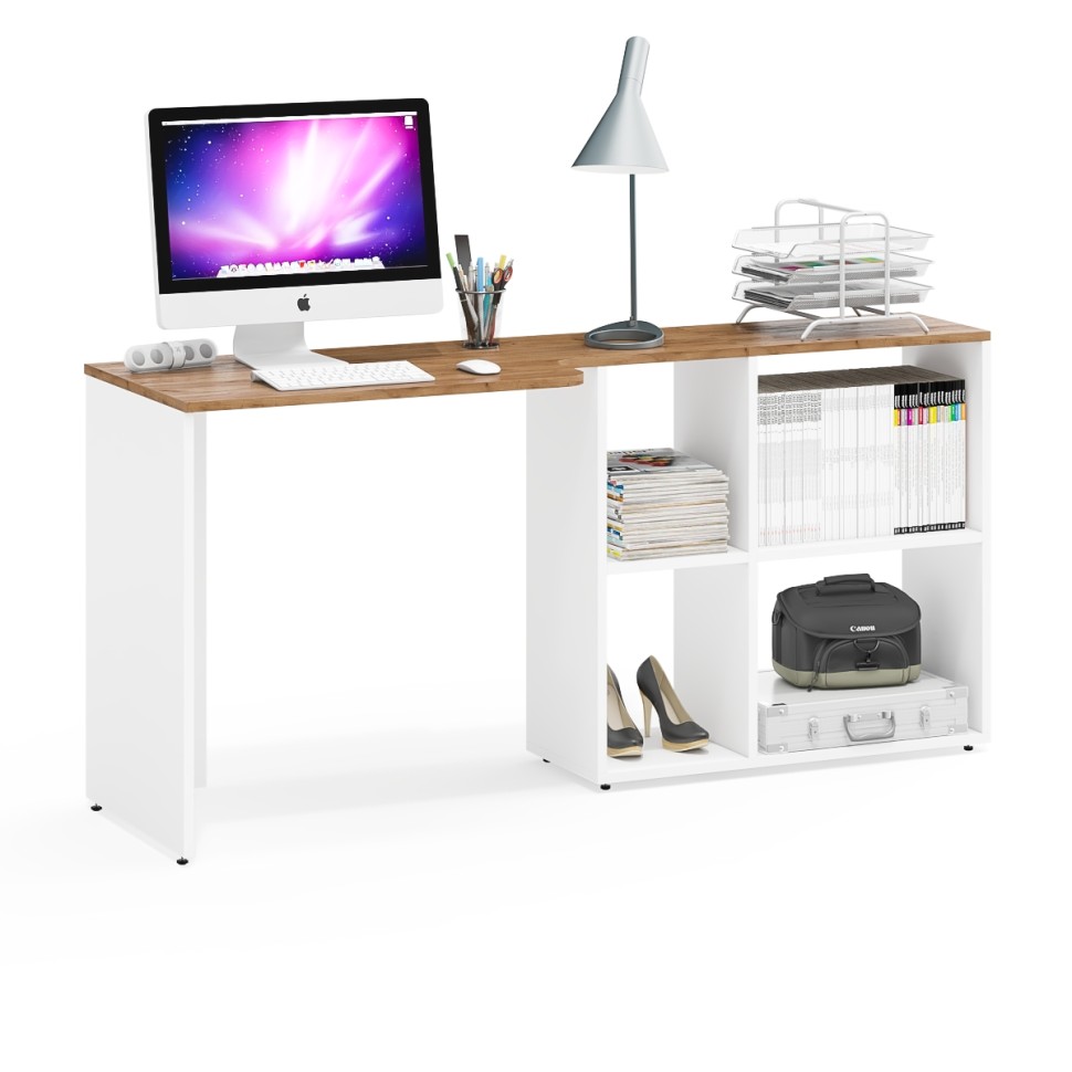 Лидер-8 Модуль Стол письменный трансформер, цвет белый шагрень/крафт золото, ШхГхВ 165х50/30х75 см. или 115х50/80х75 см., НЕ универсальная сборка