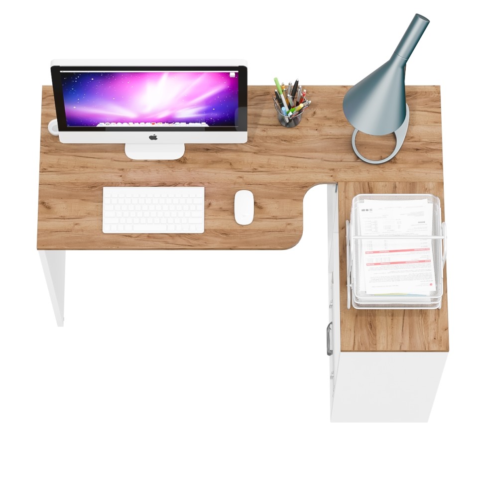 Лидер-8 Модуль Стол письменный трансформер, цвет белый шагрень/крафт золото, ШхГхВ 165х50/30х75 см. или 115х50/80х75 см., НЕ универсальная сборка