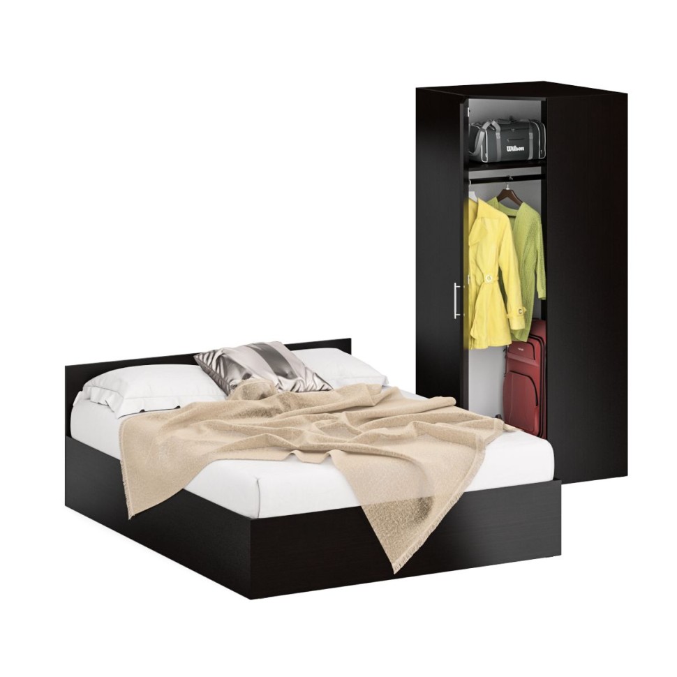 Кровать 1600 + Шкаф угловой Стандарт, цвет венге, ШхГхВ 163,5х203,5х70 + 81,2х81,2х200см., сп.м. 1600х2000 мм., без матраса, основание есть